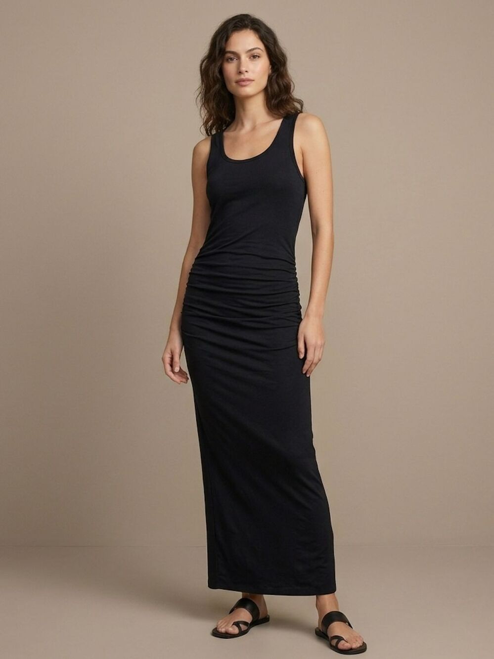 Venus Black Maxi Tank Dress Ruched Women’s Size Small Beach Summer Resort 90s
